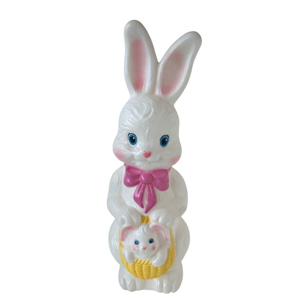 Empire 22" Standing Easter Bunny Rabbit Blow Mold, Basket with Baby, 1995